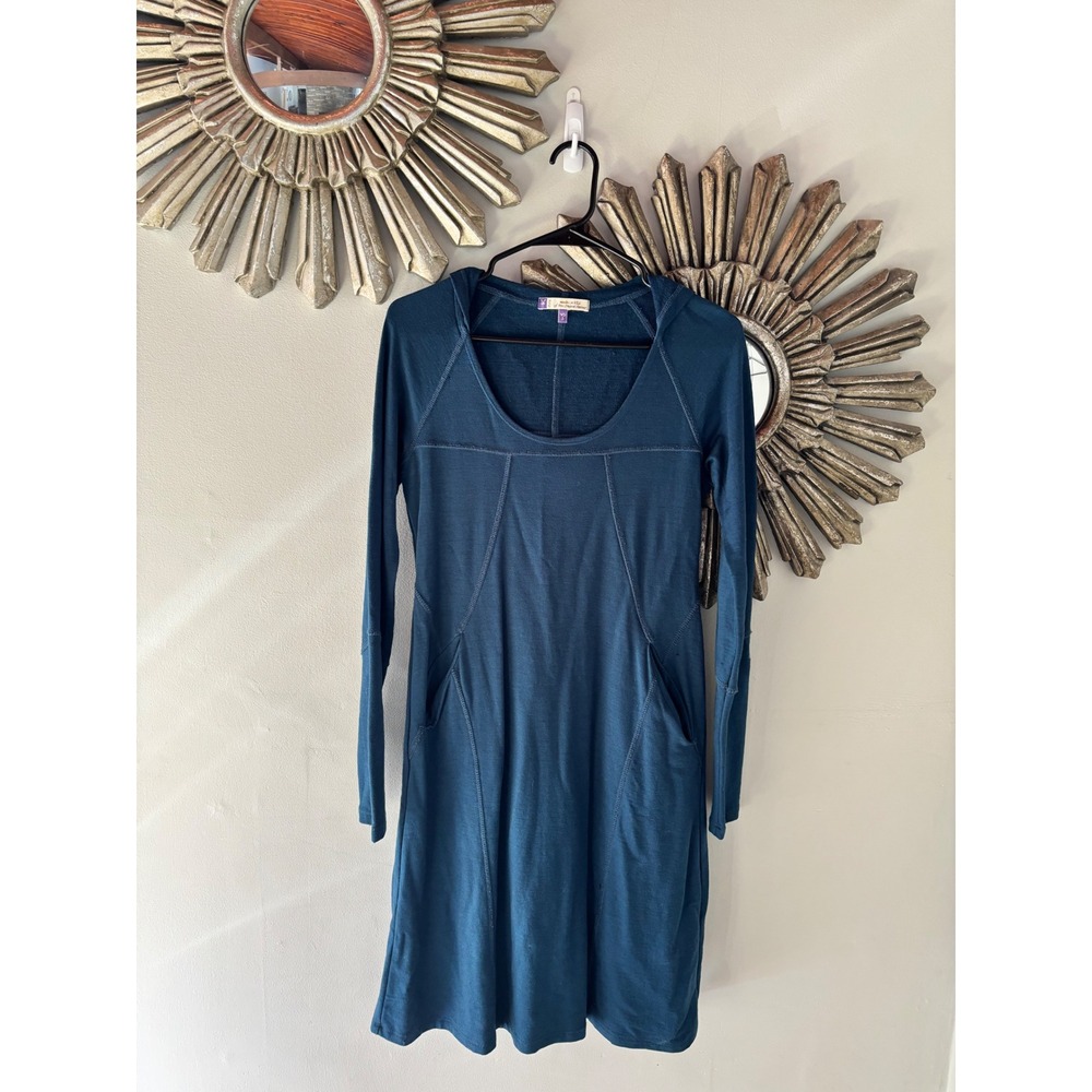Ibex Merino Wool Hooded Dress Thumbholes Teal Long Sleeve Women S‎ USA